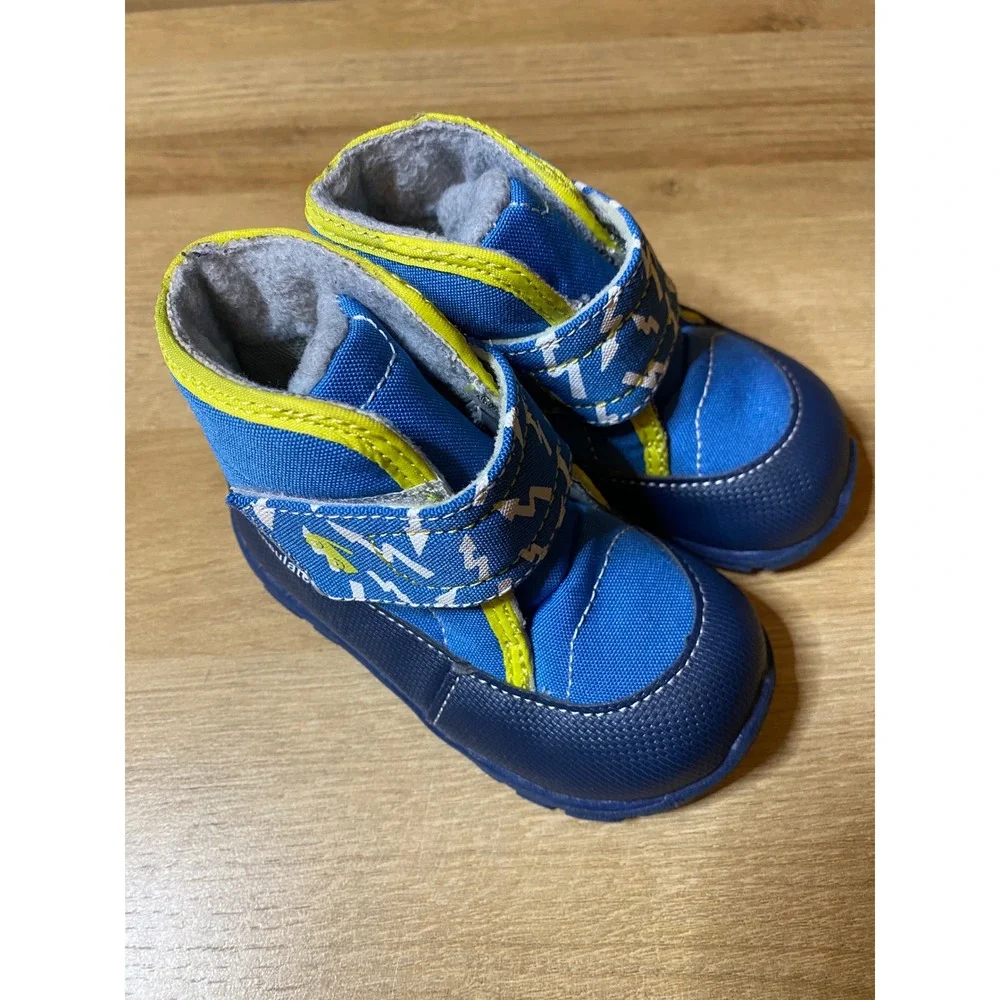 See Kai Run Gilman Blue Neon Yellow Lightning Bolt Insulated Boots Kids Size 6
